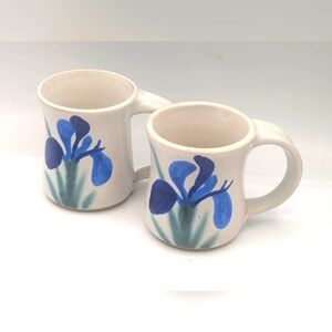 Vintage Pysht Pot Pottery Mugs 1987 Washington State Blue Iris Flower